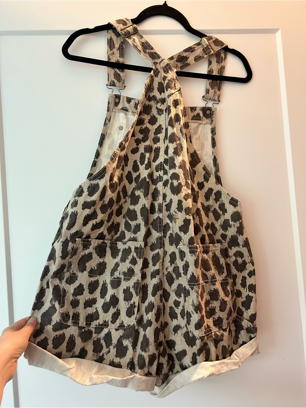 Free People Animal Print Baggy Shortall Shorts Jumper Overalls - Size Small - Picture 6 of 8